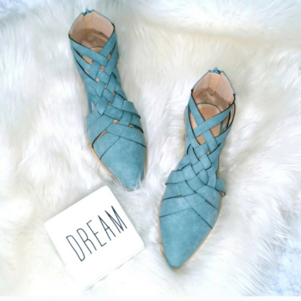 New! Boho Vibes Vegan Leather Shoes in Desert Blue - Picture 6 of 8